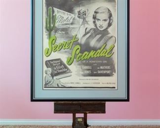 Hometown Girl (1948) movie poster "Secret Scandal of a Hometown Girl".  Professionally framed by Sherman Gallery, Venice, California.  Artwork under mat board is larger than what is visible. Visible artwork measures 25 ¾"x 38 ½". Frame measures  34 ⅜  x 47 ¼. 
Released by Don Kay Enterprises 
Director: W. Merle Connell
Writer: L.V. Jefferson (original story)
Stars: Devvy Davenport, Morgan Jones, Don Mathers 