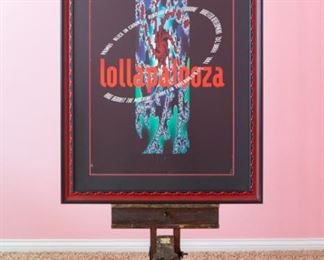 Lollapalooza 1993 Tour Promo poster, Sony Music, by Fractal Vision.  Artwork under mat board is larger than what is visible. Visible artwork measures 23 ⅝"x 35 ⅜ ". Frame measures  33 ⅞  x 45 ⅞.  Lollapalooza '93 Primus, Alice in Chains, Dinosaur Jr., Fishbone, Arrested Development, Front 242, Babes in Toyland, Tool, Rage Against The Machine