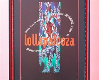Lollapalooza 1993 Tour Promo poster, Sony Music, by Fractal Vision. Artwork under mat board is larger than what is visible. Visible artwork measures 23 ⅝"x 35 ⅜ ". Frame measures  33 ⅞  x 45 ⅞.  Lollapalooza '93 Primus, Alice in Chains, Dinosaur Jr., Fishbone, Arrested Development, Front 242, Babes in Toyland, Tool, Rage Against The Machine
