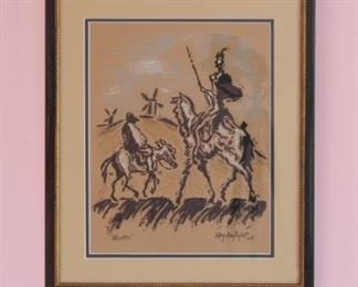 Charcoal Don Quixote. Client reserves right to accept any bid at any time above the reserve price of $150.  Click the 'BUY NOW' button to email us at info@vintagebayestatesales.com or call us at 615-971-1254 to make an offer or to purchase over the phone. Professionally framed artwork under mat board is larger than what is visible. Visible artwork measures 10 ⅛" x 13 ⅝".  Frame measures  16"  x 19".
