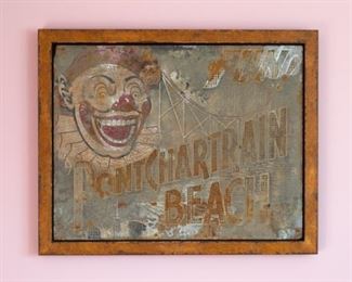 Ponchartrain Beach Attraction Sign.  Pontchartrain Beach Framed Artwork on Metal.  Frame measures 30 ¼" x 24 ¼"