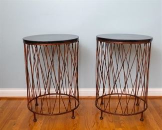 Matching Shawna Stony end tables 18" diameter and 26 1/4" tall.  Dragon Pot — Brought to Borneo from China in the 18th Century to trade for medicines. Client reserves right to accept any bid at any time above the reserve price of $550 EACH.  Click the 'BUY NOW' button to email us at info@vintagebayestatesales.com or call us at 615-971-1254 to make an offer or to purchase over the phone. 