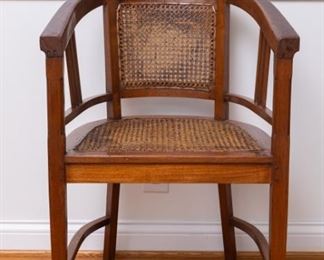 Pair of antique rattan and wood tub chairs 2 of 2 chairs. 