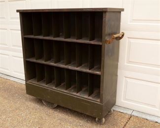 Same item as previous photo. Vintage industrial rolling  mail cart. 