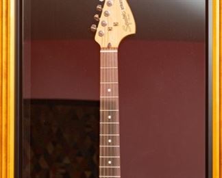 Professionally framed guitar case with Fender Stratocaster guitar signed by Sammy Hagar.