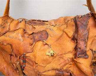 Same item as previous photo. Patched Leather Bag, Attributed to Deep Purple 1973 Tour