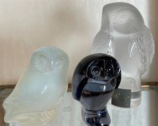 Item 29:  Lalique Owl (left) - 2.25":   SOLD                                                                                            Item 30:  Baccarat Owl (middle) - 2":    $45                                                                      Item 31:  Lalique Owl (right) - 3.5":  SOLD