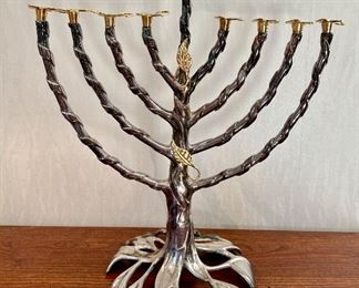 Item 40:  Tree of Life Menorah signed by Artist Fred Spinowitz  (Heavy)- 14" x 13.25":  $65