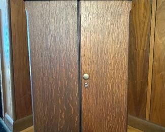Item 45:  Rooley Record Cabinet Quartered Oak Antique Mechanical Record Cabinet - 21"l x 22.5"w x 36.5"h: $450