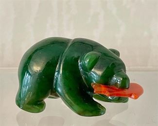 Item 50:  Nephrite Jade Bear with Orange Fish - 2" x 1":  $45