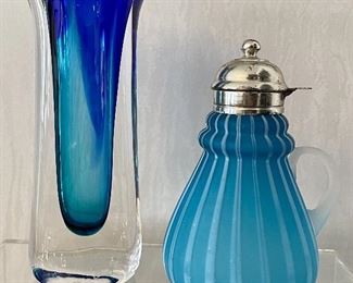 Item 53:  Signed Vase (left) - 3.5" x 8.75":   $35                                                          Item 54:  Syrup Jar (right):   $35                                 