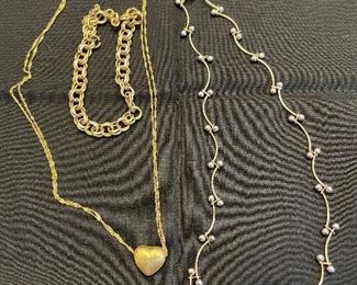 Item 79:  14K Heart Necklace:  $165                                                                               Item 80:  14K Charm Bracelet:  $450                                                                                           Item 81:  14K & White Gold Necklace (right):  $365