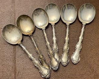 Item 137:  Six Gorham Antique Strasbourg Sterling Silver Soup Spoons:  $195