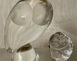 Item 146:  Steuben Glass Owl (left) - 5":   $175                                                                       Item 147:  Steuben Glass Owl (right) - 2": $45