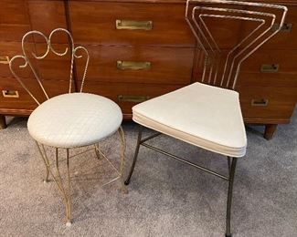 Item 158:  George Koch Vanity Chair (left) - 14" x 27":  $125                                                                                                         Item 159:  George Koch Leather Chair (right) - 16.5" x 31":  $145