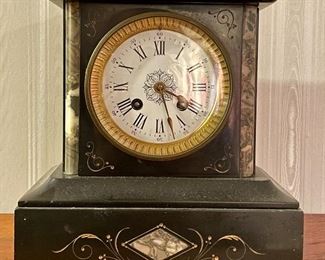 Item 223:  Antique Clock with Marble and Shell Inlay: $125