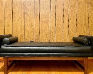 Item 185:  Lawrence Peabody for Selig Mid Century Tufted Black Leather Bench - 52.5"l x 19.5"w x 20.5"h: $1145