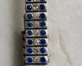 Jewelry group O Vintage Sterling Silver and blue stone bracelet $40.00 Vintage Sterling and turquoise bracelet from Mexico $45.00 Round Mexican pin pendant $20.00