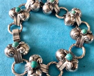 Detail of sterling and turquoise bracelet
