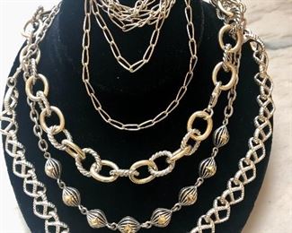 Jewelry #7                                                                                                            Silver and gold tone necklace $14.00                                                     Heavy circle necklace $16.00                                                                  Hearts necklace $14.00                                                                               60 inch long elongated chain necklace$15.00