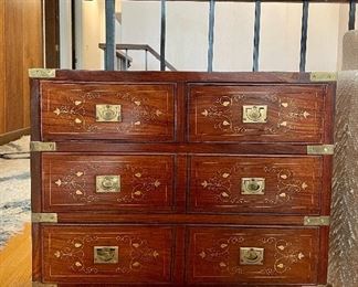 Item 219:  Small Vintage Rosewood Chest of Drawers with Brass Inlay - 24”l x 12”w x 22”h: $350
