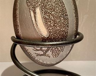 Item 229:  Carved Ostrich Egg on Stand - 6.5":  $65