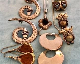 Bag 60                                                                                                                       owl cufflinks with google eyes $12.00                                                 Sliced agate earrings $10.00                                                                     Owl ring $6.00                                                                                                        