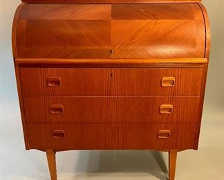Egon Ostergaard Swedish Modern Teak Roll-Top Locking Secretary