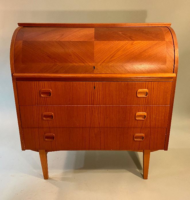 Egon Ostergaard Swedish Modern Teak Roll-Top Locking Secretary