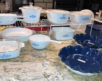 Cornflower Corning Ware; 2 blue pie plates