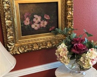 Floral arrangement; cake stand