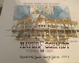 Tyler, TX historic Mayer & Schmidt (founded in 1889) watercolor print signed by Tylerite Dana Adams