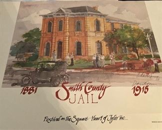 Tyler, TX historic jail (founded in 1881) watercolor print signed by Tylerite Dana Adams