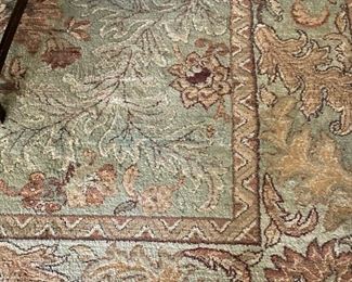 Pale green, tan, & rust rug - 8 feet x 11 feet