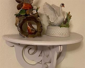 White Floating Shelf, Decorative Swan, Decorative Hummingbird