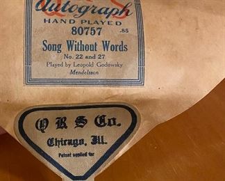 ORS Autographed Music Roll Hand Played "Song Without Words" Signed by Leopold Godowsky