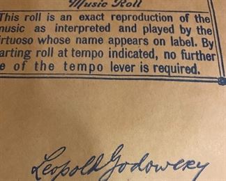 ORS Autographed Music Roll Hand Played "Song Without Words" Signed by Leopold Godowsky