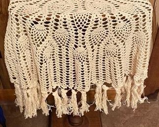 Antique Plant Stand with Doily Cover