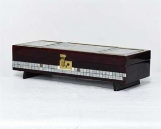 Vintage Wooden Asian Imagery Music Box With Decorative Lid