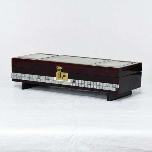 Vintage Wooden Asian Imagery Music Box With Decorative Lid