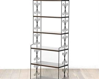 Midcentury Style Black Metal Frame With Brown Metal Shelves