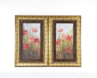 Pair Of Relaxing Pink & Reddish Poppies Framed Art