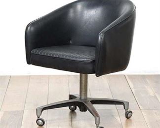 Vintage Chromcraft Black Leather Rolling Office Chair