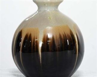 Autumnal Brown & Tan Asian Inspired Round Ceramic Vase