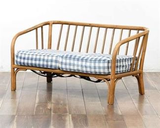 Vintage Italian Rattan Loveseat, Cushions Not Original