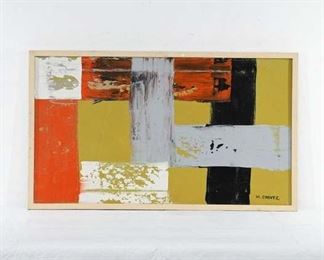 Midcentury Vibes Abstract Boxes Art Painting On Canvas, Framed