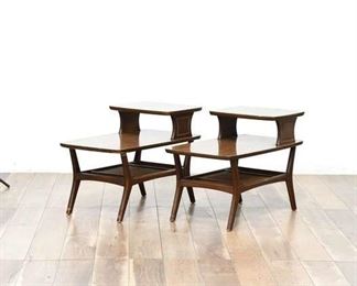 Pair Of Vintage Brown Wooden Side Tables With Shelves