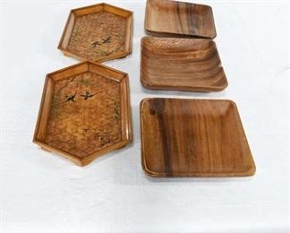 5 Small Asian Influence Table Trays, Some Chipped Edges