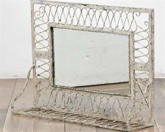 Distressed Painted White Metal Mirror With Shelf 31.5X24"