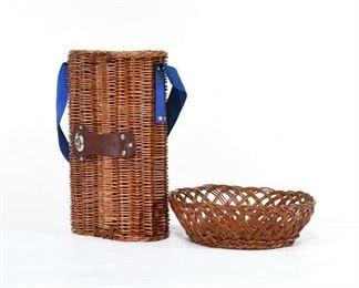 Woven Portable Cocktail Picnic Basket With Glasses & Serving Basket